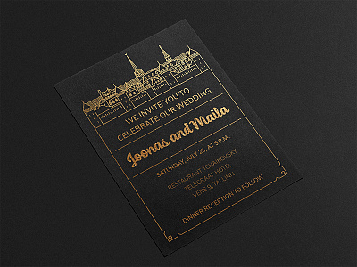 Wedding Invitation black estonia gold invitation line art stamping tallinn wedding