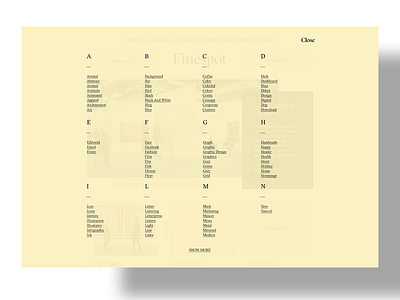 Finespot Pop-up Category List category list magazine minimal pop up serif yellow