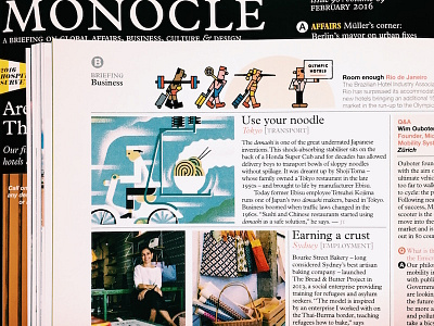 Monocle 90 / Tokyo demaeki editorial illustration japan justin tran magazine monocle noodles tokyo