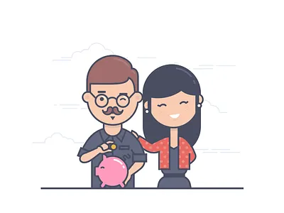 Couple Saving Money flat illustration sketch