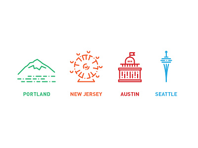 Icons of Moving History austin cities icons illustration new jersey portland seattle vector