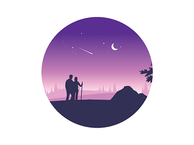 Explore The World 3 - valentines edition! illustration landscape love meteor minimal mountain night valentine valentines day vector