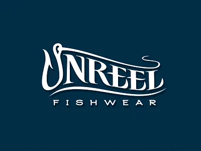 Unreel Fishwear fishing hook logo logomotive typography u unreel
