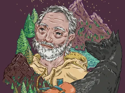 Editorial illustration for Boneshaker Magazine digital illustration dog drawing editorial illustration magazine mountain mountains nomadic traveller tree trees