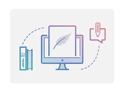 Education blog blogging books ebook education icons illustration learn message pencil screen study