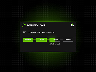 Process Card card cyber dark data folder glow pattern process progress scan science ui