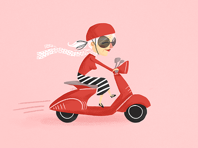 Vivian the Venerable Vixen alliteration illustration cute illustration lady pink red texture valentine vespa woman