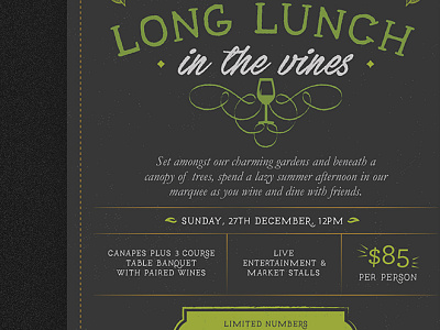 Long Lunch dark flyer typography vines vineyard wine wineglass