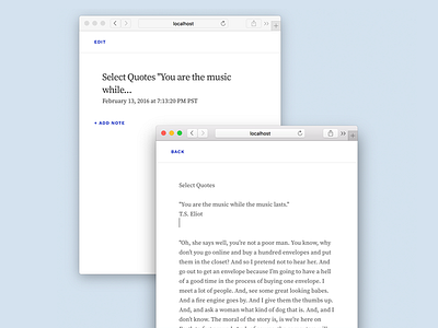 Notes interface ui user web