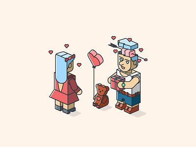 Card With Love card girl illustration isometric love man mood teddy ui ux valentine