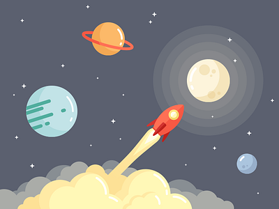 Good Day #3 cloud design flat illustration jet light moon planet rocket space star vector