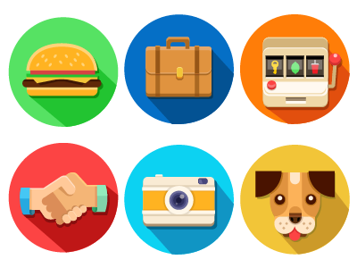 Flat icon set camera design dog flat flatdesign hamburger icon