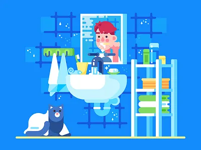 Charlie's Day | Chapter 2 | Bathroom bathroom cat character charlies day illustration interior morning vector