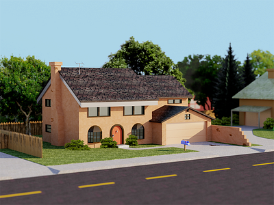 Evergreen Terrace late in the afternoon 3d cartoon evergreen terrace homer house illustration render simpons sketchup