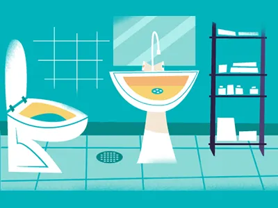 Bathroom bathroom mirror retro room shelves toilet