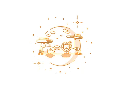 Ferdinand & Lion africa birds clouds dog icon illustration lines lion trees