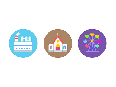 Buildings attractions building church factory ferris wheel flat house icojam icons milk vector