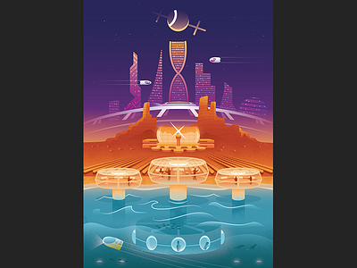 Horizons desert epcot horizons illustration ocean sea space vector walt disney world