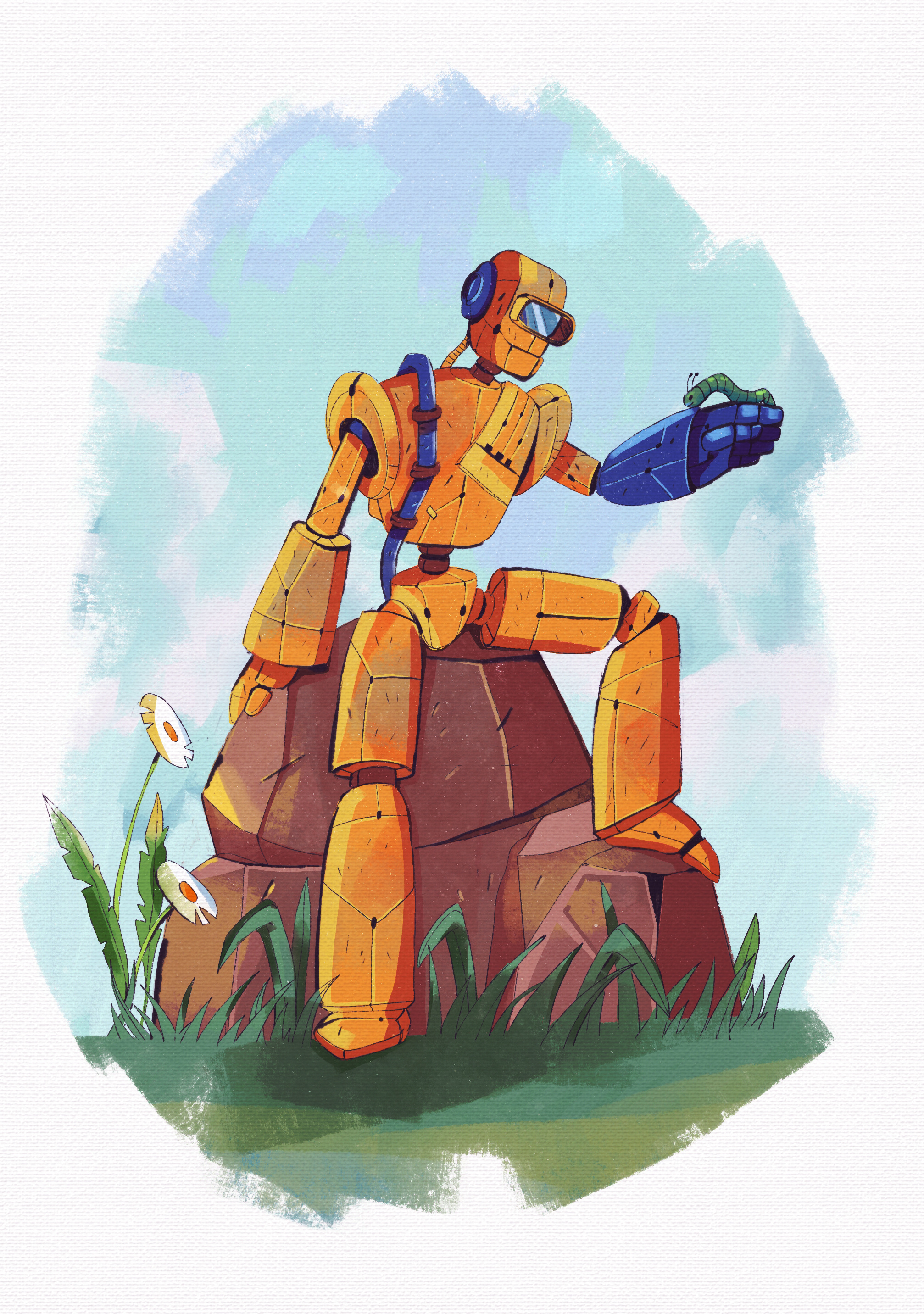 friendship android cartoon caterpillar character character design flower friends friendship future infinite painter nature retro robot sky smile spring stone texture