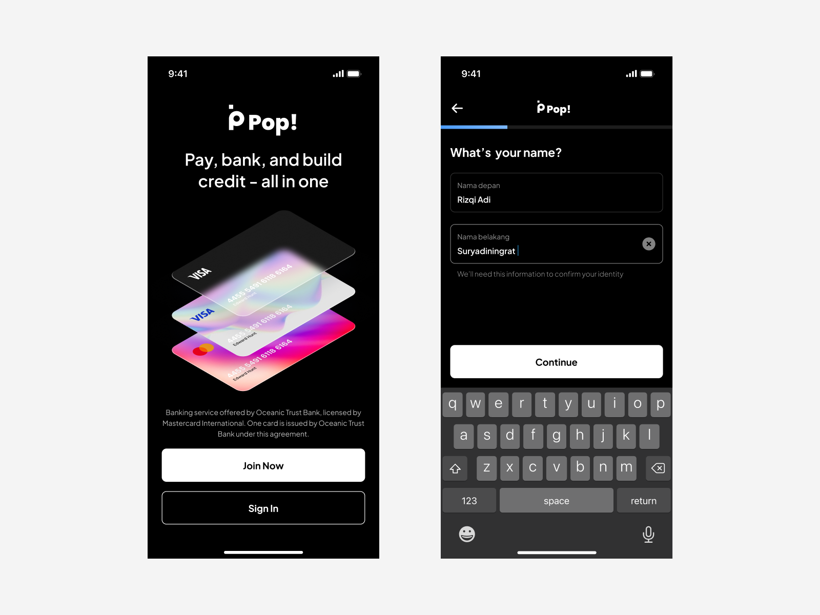 Example of Pop Bank - Banking Apps