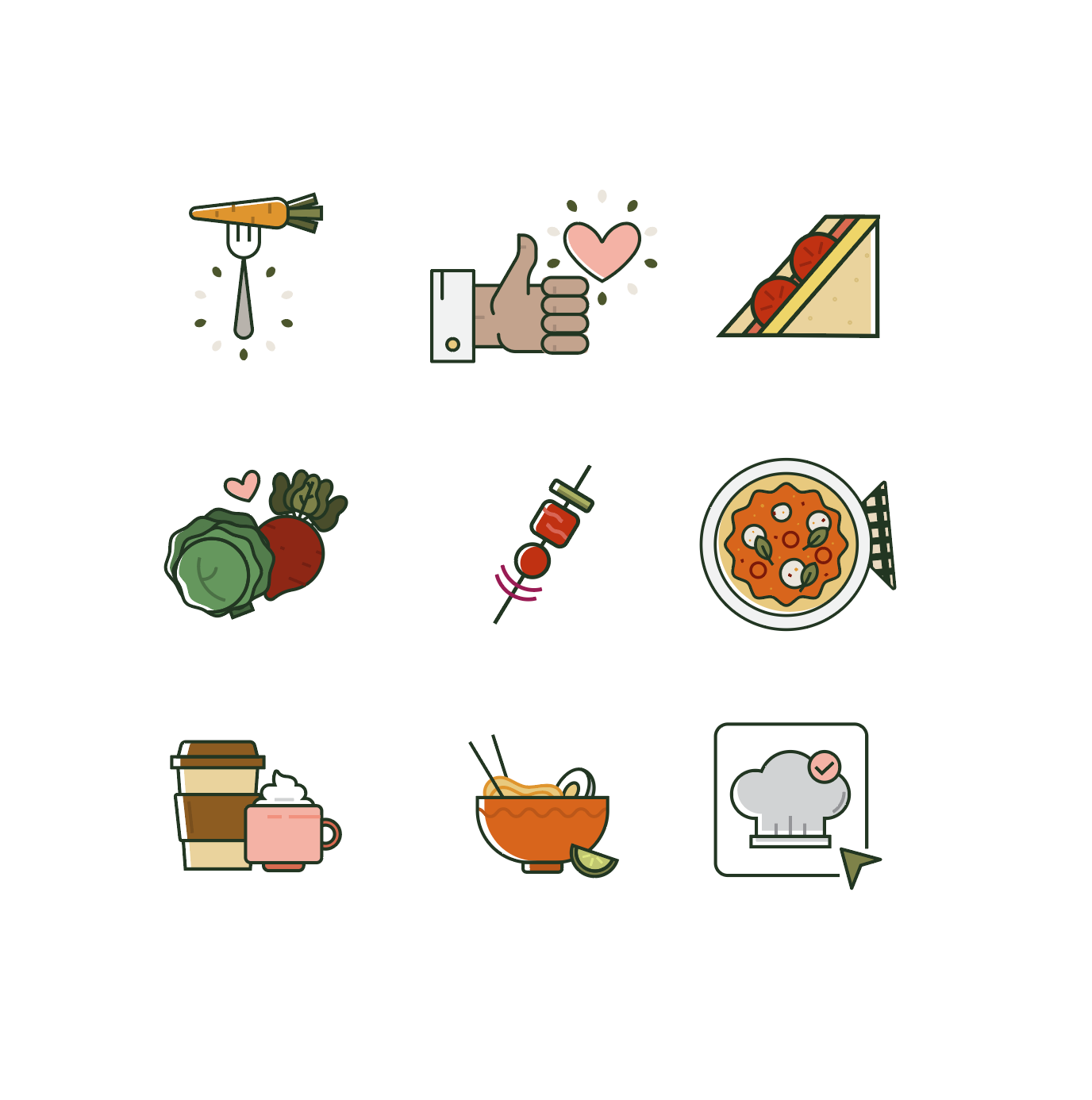 GEC - Icons branding coffee farm to table food icons illustration pizza sandwich