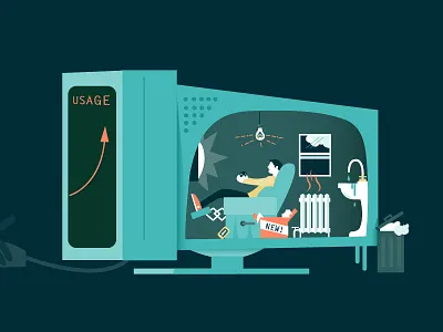 Driving Up The Bill cloud computer illustration tech vector waste