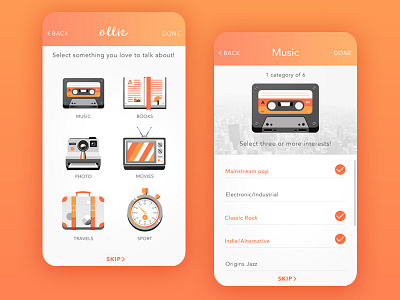 Ollie app app flat ios mobile profiling social ui ux