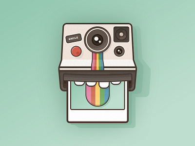 Smile - Polaroid camera flat illustration line art photo smile