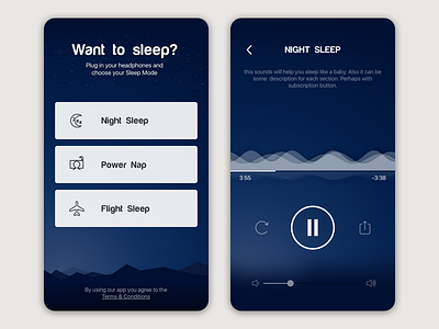 Shhh App appstore audioplayer blue dark music night player relax shhh sleep sounds waves