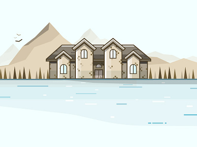 The Mountains illustration lake mountins vector woods