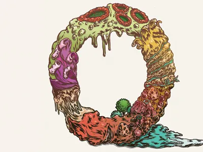 Illustrated 'O' growing o organic plant type typography water