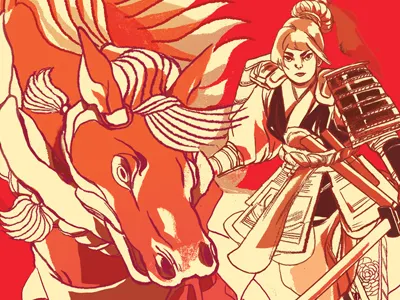 Tomoe Gozen fight zine horse illustration samurai