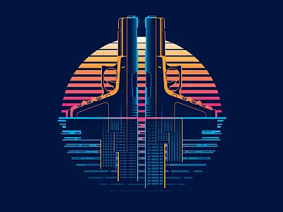 Mystery Project 75 80s city dan kuhlken dkng gun handgun nathan goldman retro sunset vector