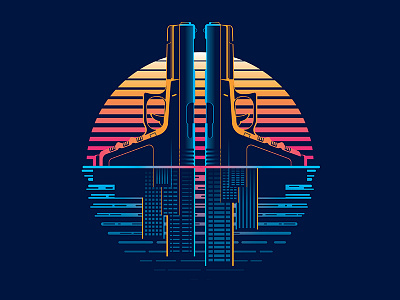 Mystery Project 75 80s city dan kuhlken dkng gun handgun nathan goldman retro sunset vector