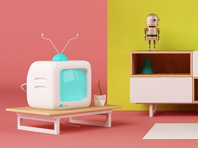 Pig-head house 3d c4d character illustration modeling render robot tv