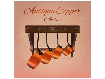 Copper Pots antique collection copper illustration kitchen poster pots retro vector