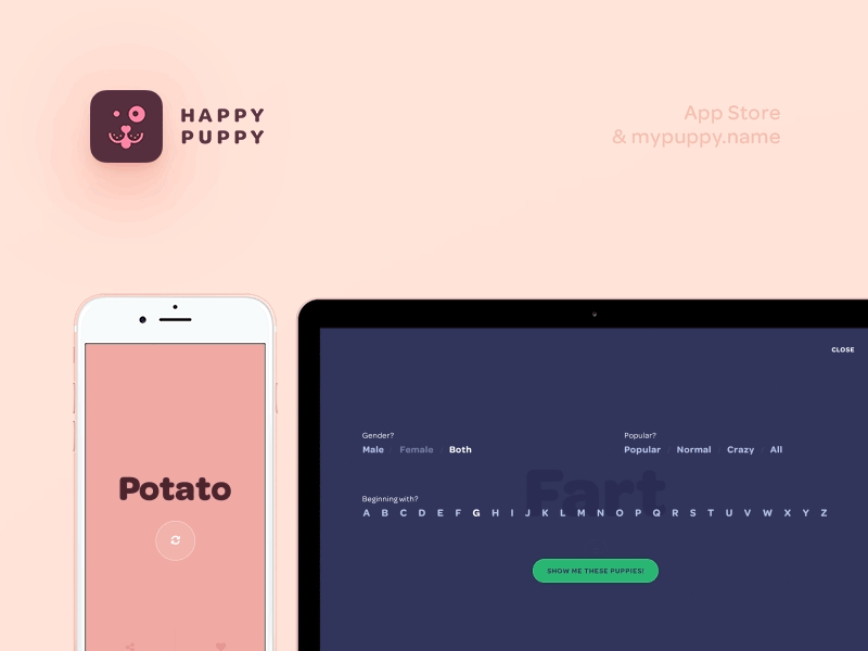 Happy Puppy – The funniest dog name generator animation app design dogs happy puppy ios iphone name generator puppies ui ux website