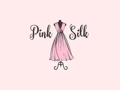 Pink Silk Logo 2d app branding clothes designer dress fashion fashion designer illustration fashion rose dress girlish elegant body logo mark pink pink silk design silk tailor tailor vintage logotype