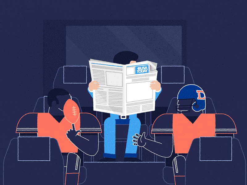 On The Broncos Bus american ball bus denver broncos dion rich football illustration newspaper sports team usa today vehicle