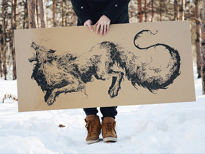 Dire Fox ballpoint pen cardboard drawing further up handdrawing illustration ink ivan belikov