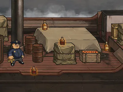 Cargo ship background bootleger concept game level mobile game objects retro ship