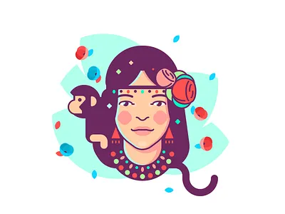Girl With Monkey clean edgy flat girl glyph icon illustration logo monkey shape simple ui