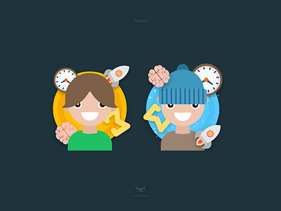 Twins Pres blue brain brown clock education math rocket twin yellow
