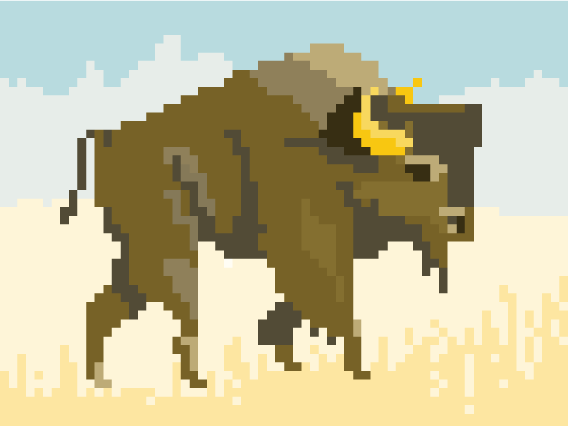 Bison Wagging animals animated gif bison buffalo friendlydc friendlydesign friendlydesigncamp gif illustration pixel art spirit animal