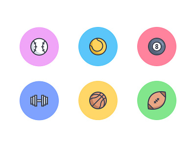 Sport Icons 8ball american football baseball basketball dumbbell fitness flat icons outline set sport tennis