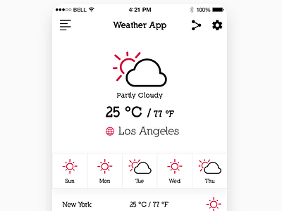 Day 10 - Weather App - Daily UI app black clean cloudy flat storm sunny temperatur travel ui weather white