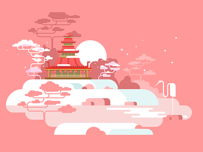 China landscape china flat illustration kit8 landscape tree vector