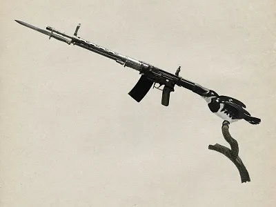 50 Shoot5 bird collage gun strng vintage