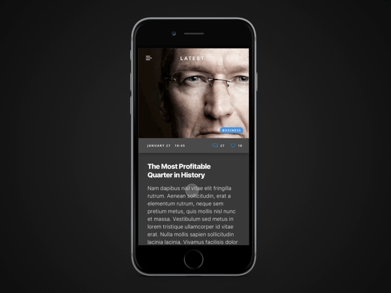 Nick Parker Daily UI #18 animation apple cook design gif inspiration ios menu mobile news nickparker ui