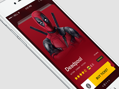 Movie Ticket Showcase card carousel deadpool iphone movie ticket ui design